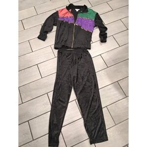 Cervelle Tracksuit Set Black Velour Jacket‎ Pants Sequin Accents Retro Medium